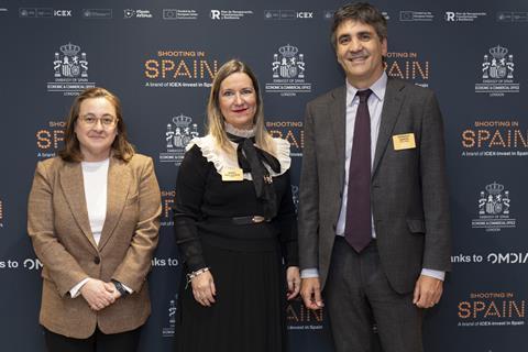 (From left) Vanessa Alvarez, ICEX-Invest In Spain, Maria Rue Aguete, OMDIA, Gonzalo Garcia Andres, ICEX London, at the Shooting in Spain: UK Producers Evening